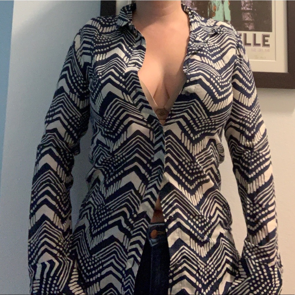 Jcrew Navy & White Patterned Buttondown NWT